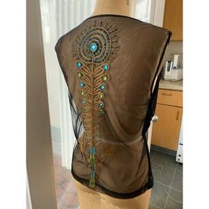 VTG Y2K Richmond X Black Mesh Embroidered Peacock Feather Claws Tank SZ 4/6